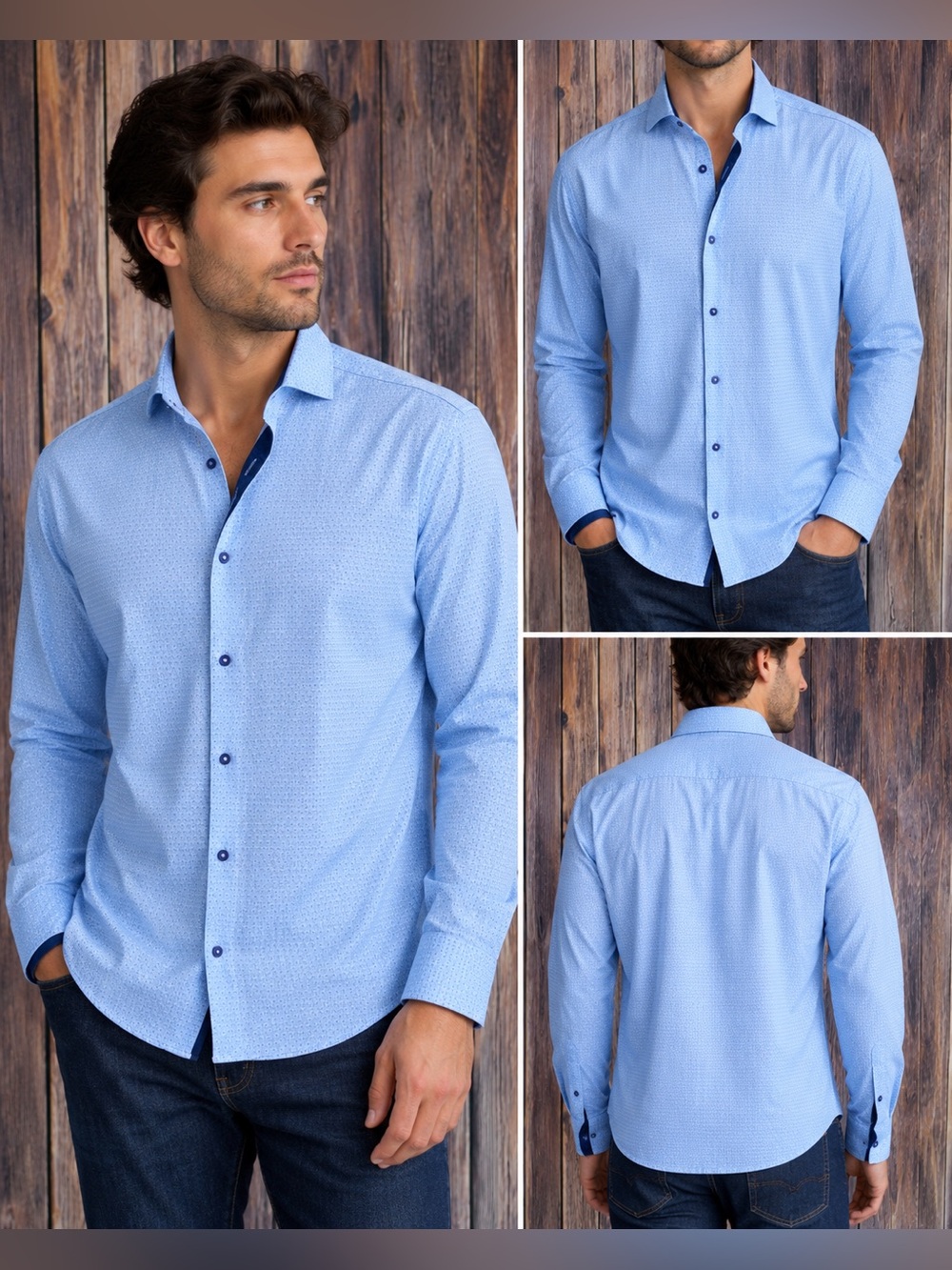 Maceoo Einstein 4-Way Stretch Dress Shirt Men’s Size 4/L Blue Geometric Print